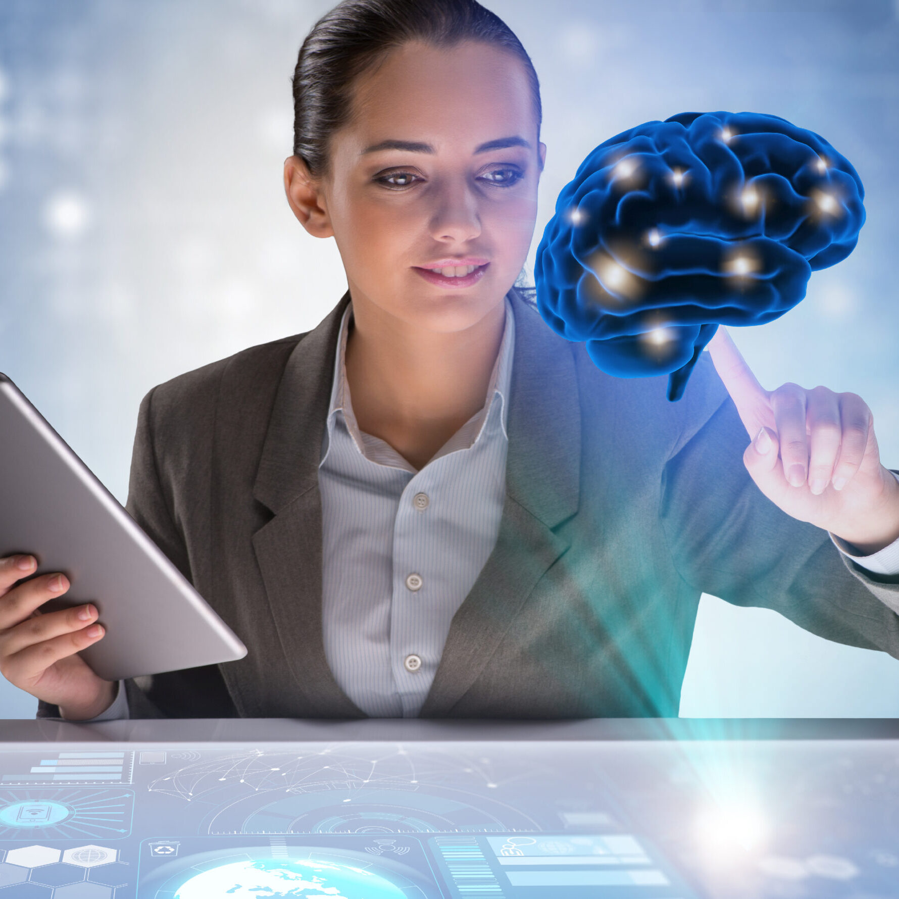 Businesswoman in artificial intelligence concept
